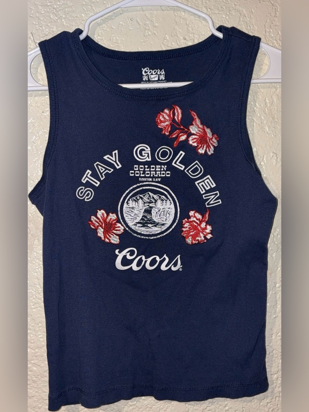 Target Navy Blue Coors Graphic Tank with Red Floral Accents